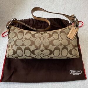 Coach Signature Canvas Shoulder Bag Khaki Brown Monogram 6371 w/ Dust Bag